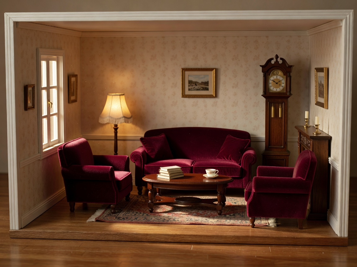 Interior view of a 1:12 scale dollhouse living room